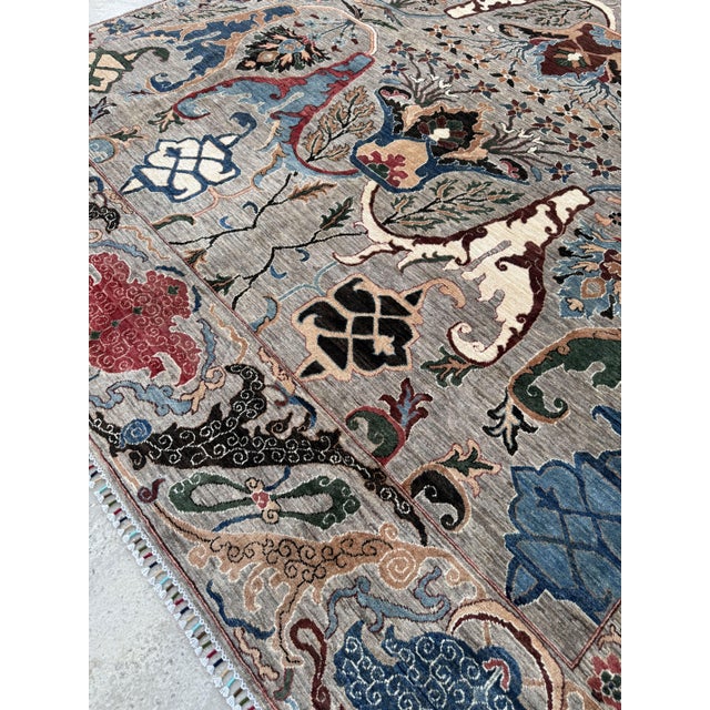 Sickle Leaf Area Rug, Hand-Knotted Wool, Floral, 9x12, Stone & Indigo For Sale - Image 11 of 11