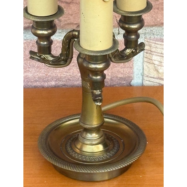 Antique French Bouilette Brass and Metal Shade 3-Light Table Lamp, 1930s For Sale - Image 4 of 11