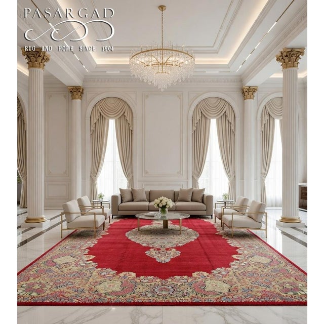 1940s Pasargad Semi-Vintage Persian Royal Kerman Hand-Knotted Rug - 13′ × 19'8" For Sale - Image 5 of 5