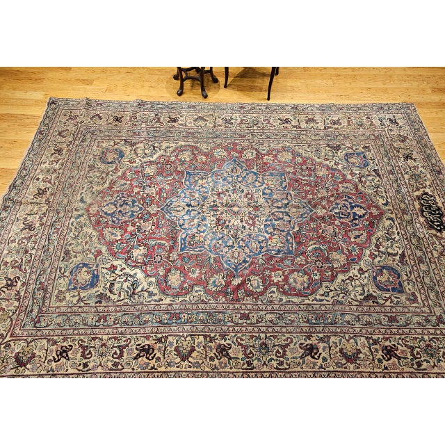 19th Century Persian Kerman Lavar Rug, Hand-Knotted Wool, Floral Pattern, Red & Ivory, 8x11 For Sale - Image 12 of 18