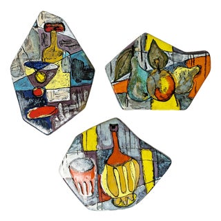 Multicolored Glazed Ceramic Decorative Tiles from La Pavona Faenza, 1960s, Set of 3 For Sale