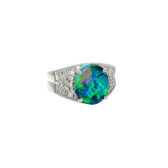 Contemporary 2.57 Carat Australian Black Opal Diamond Platinum Ring, Size 9.5 For Sale - Image 3 of 9