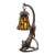 Vintage Heavy Cast Iron Cat Lamp With Hand-Blown Amber Glass Shade For Sale