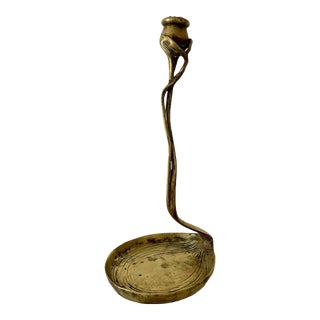 French Art Nouveau Bronze Floral Candlestick For Sale
