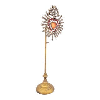 Devotional "Jeweled" Sacred Heart With Votive Candle Holder, France Circa 1870 For Sale