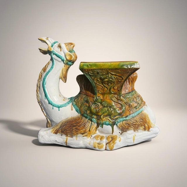 White Mid-Century Hollywood Regency Era Italian Terracotta Majolica Camel Form Garden Stool Table For Sale - Image 8 of 8