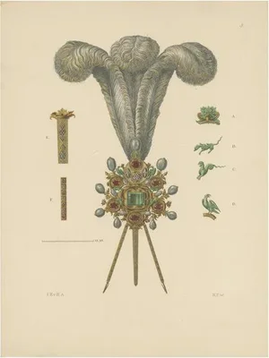 Hefner-Alteneck, Hat Jewelry with Feathers, 1890, Print