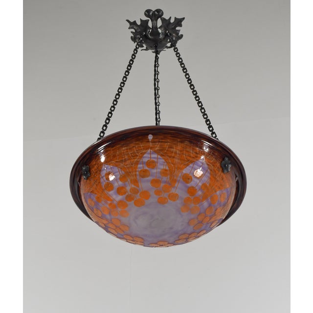 French Art Deco Pendant Light by Le Verre Francais Schneider - 1925 Cameo Chandelier France For Sale - Image 15 of 15