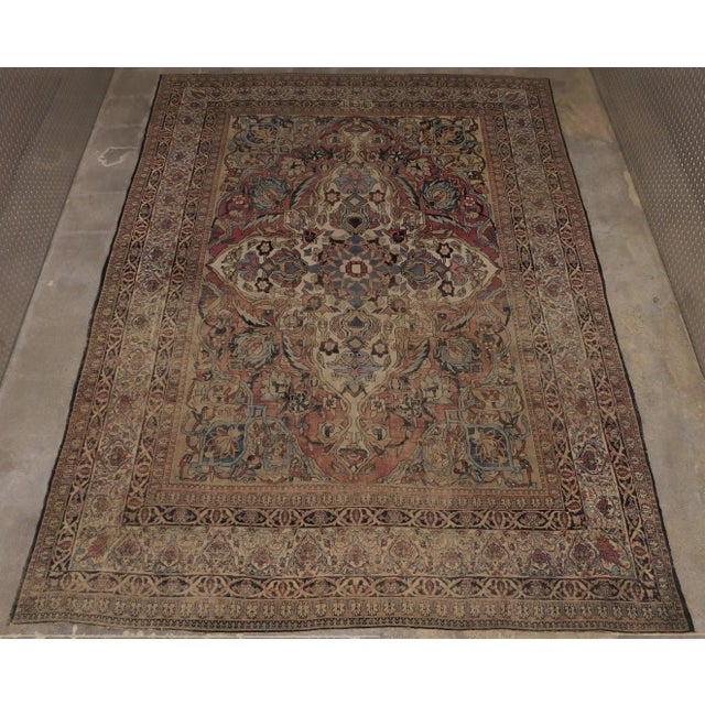 Thinly worn antique Persian rug. More worn in lower part. Finely woven. Commissioned by Milani. Rare and unique. Circa...