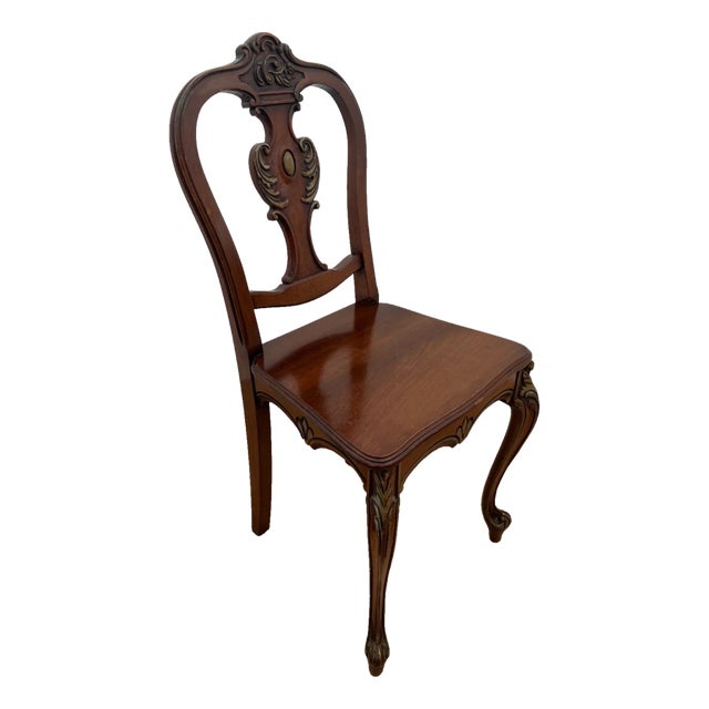 Antique French Accent Chair Hand Carved Back and Legs Solid Mahogany Petite Size For Sale