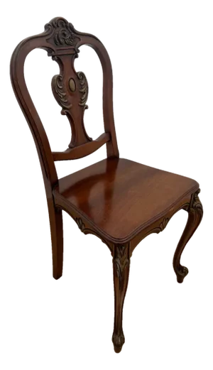 Antique French Accent Chair Hand Carved Back and Legs Solid Mahogany Petite Size