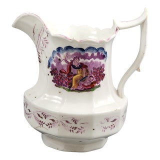 Pearlware Lustre Jug with Purple Pastoral Transfer Scene from Staffordshire, 1825-1840 For Sale