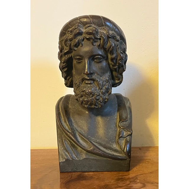 Antique 19th Century Grand Tour Classical Bronze Library Bust or Sculpture of Asclepius, Greco-Roman God of Medicine For Sale - Image 17 of 17