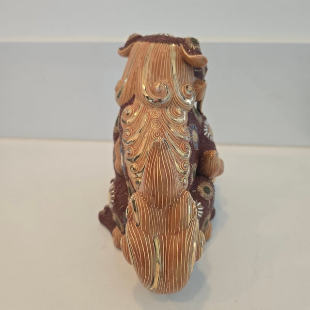 Vintage Mid-Century Japanese Kutani Porcelain Komainu Shishi Guardian Lion on Pierced Temari Ball For Sale - Image 10 of 12