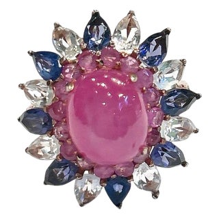 Bochic "Capri" Ruby, Tanzanite & White Topaz Cocktail Ring In 18K Gold & Silver For Sale