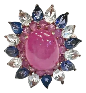Bochic "Capri" Ruby, Tanzanite & White Topaz Cocktail Ring In 18K Gold & Silver
