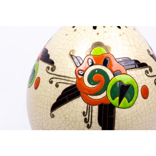 Art Deco Vase in Crackle-Glazed Ceramic with J. Martinache Decoration from Orchies Factory, France, 1930s For Sale - Image 14 of 16