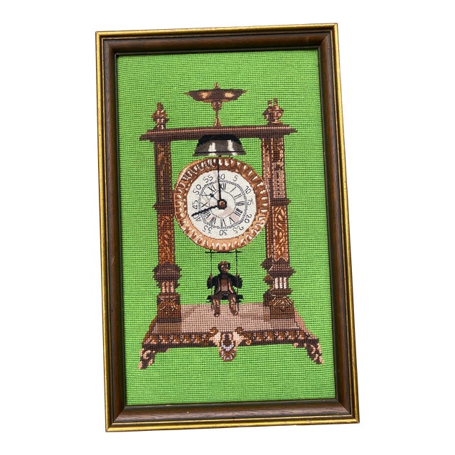 Late 20th Century Clock With Man as Pendulum Needlepoint For Sale