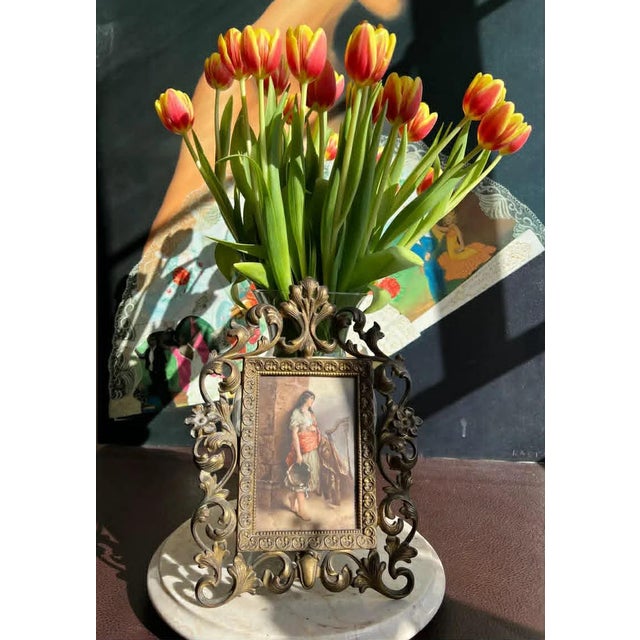 Realism Antique Hand-Painted Original Signed Art of Porcelain Painting With Gilded Florentine Frame From Late 1800s For Sale - Image 3 of 9