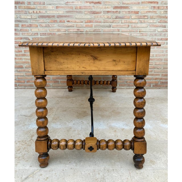 19th-Century French Hand Carved Oak Desk with Iron Stretcher & Solomonic Legs For Sale - Image 18 of 18