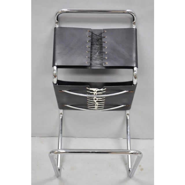 Marcel Breuer Vintage Marcel Breuer Black Leather Corset Back B33 Chrome Side Chair Attr Knoll For Sale - Image 4 of 15