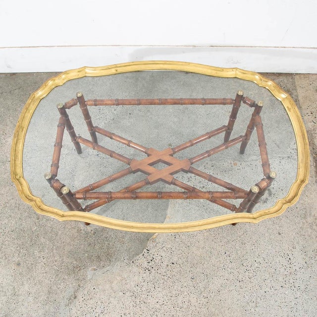 1960s Mid Century Modern Cocktail Table Coffee Side End Glass Brass Gold Bamboo For Sale - Image 4 of 11