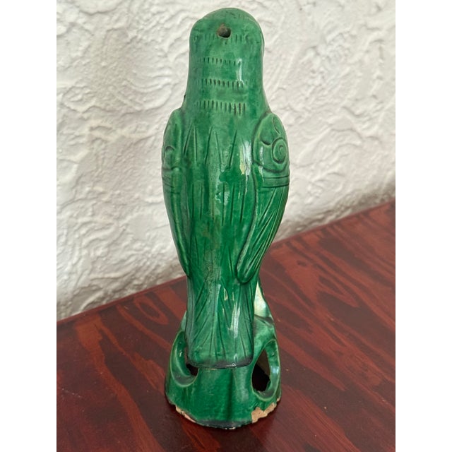 Dorothy Draper Antique Chinese Green Glazed Pottery Roof Tile Parrot For Sale - Image 4 of 10