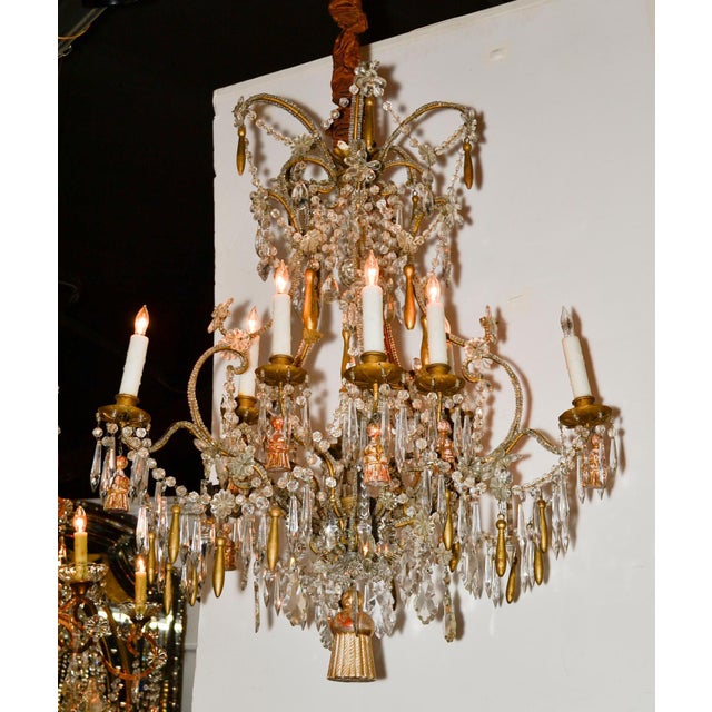 1910s Italian Beaded Giltwood Chandelier For Sale - Image 5 of 9