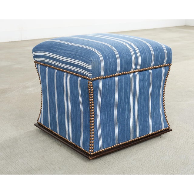 Wood Ralph Lauren 'Florence' Storage Ottoman in Striped Blue Upholstery For Sale - Image 7 of 18