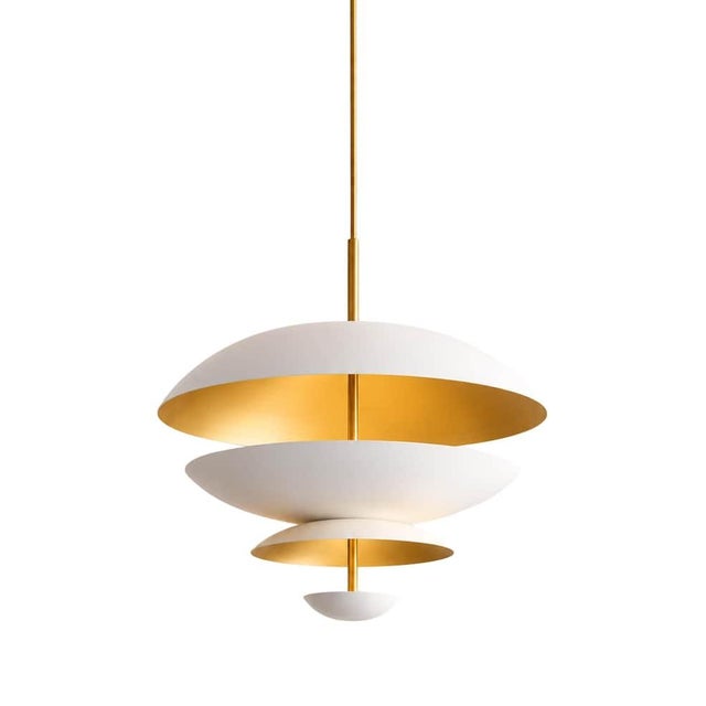 Tiered Pink Brass Chandelier | Handmade Copper Disc Ceiling Light | Mid Century Modern Luxury Pendant | Art Deco Statement Lighting Fixture For Sale - Image 4 of 7