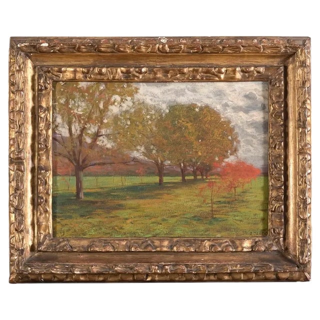 Landscape with Trees - Oil on Cardboard by Alberto Zardo Early 20th Century For Sale