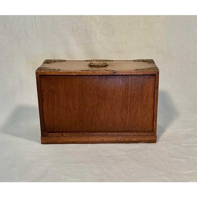 1950s Vintage Japanese Wood Tansu Jewelry Chest With Brass Hardware, Circa 50s For Sale - Image 5 of 12