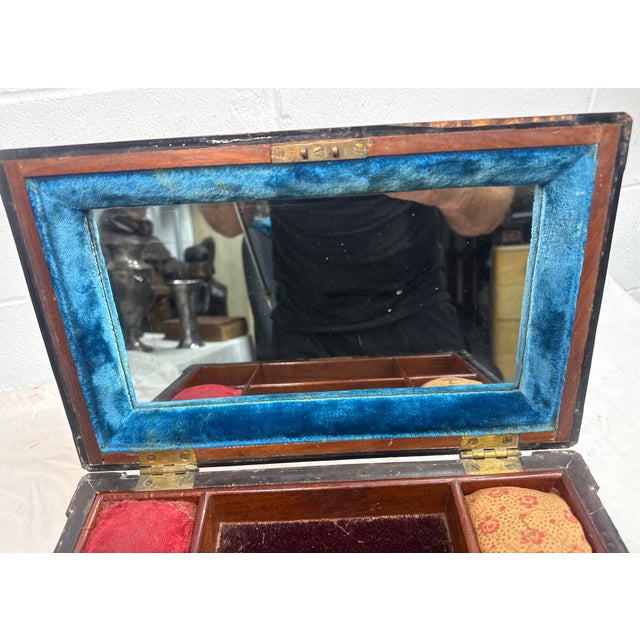 Antique 19th Century Handmade Inlaid Marquetry Parquetry Wood Jewelry Sewing Box For Sale - Image 15 of 17