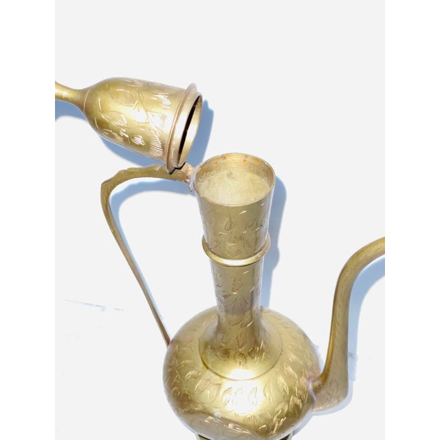 Vintage Ewer Aftaba Engraved Brass Surahi Dallah Teapot For Sale In Nashville - Image 6 of 10