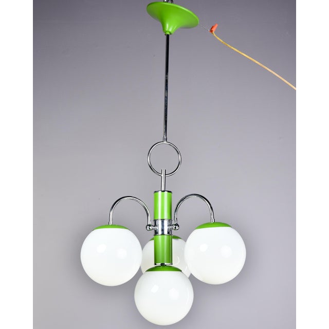 Italian Mid Century Four Light Apple Green and Chrome Fixture For Sale - Image 4 of 10
