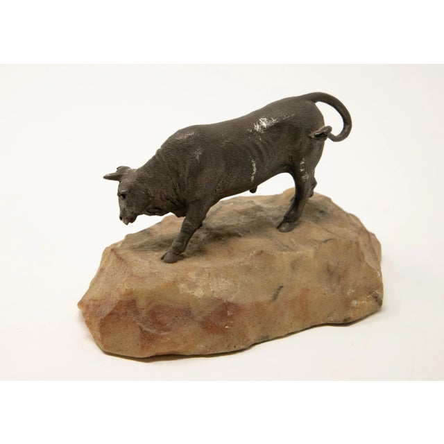 Mid 20th Century Mid 20th Century Bronze Bull on Stone Base For Sale - Image 5 of 11