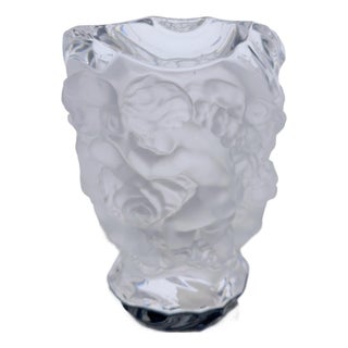 Bombay Company German Frosted Cherub Lead Crystal Vase 7.25" For Sale