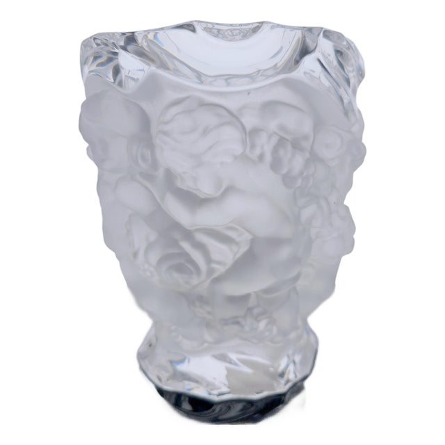 Bombay Company German Frosted Cherub Lead Crystal Vase 7.25" For Sale