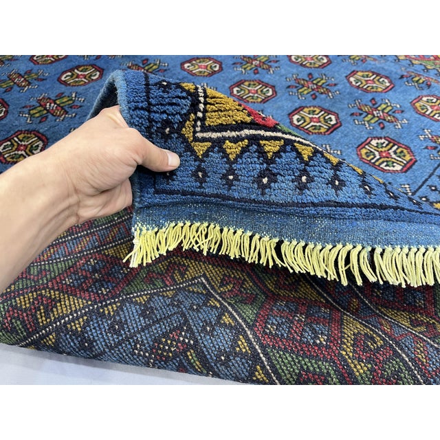 5'1" X 6'5" Blue Turkmen Mori Gul Geometric Rug For Sale - Image 16 of 17