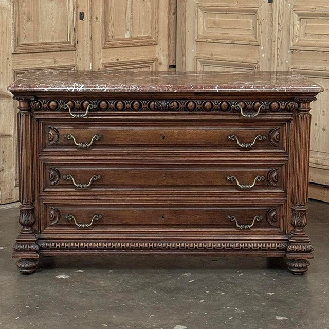Late 19th Century 19th Century French Henry II Neoclassical Walnut Commode With Rouge Marble For Sale - Image 5 of 18