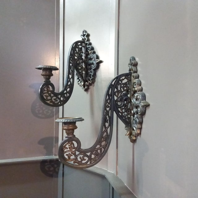 Antique Neo-Gothic Wall Sconces in Cast-Iron, Set of 2 For Sale - Image 5 of 12