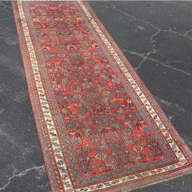 Antique Persian Bidjar Runner With Red Field and Tribal Geometric Design For Sale - Image 4 of 12