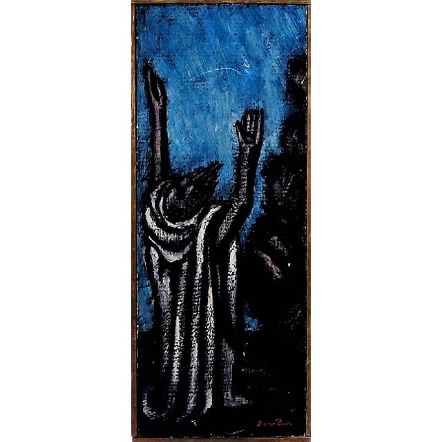 An oil on board Judaic painting by modern artist Ben-Zion Weinman. The work depicts a standing prophet with white robes...