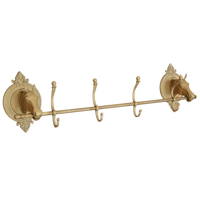 Vintage Brass Metal Hall Coat and Hat Rack with Horses, 1960s For Sale - Image 3 of 6