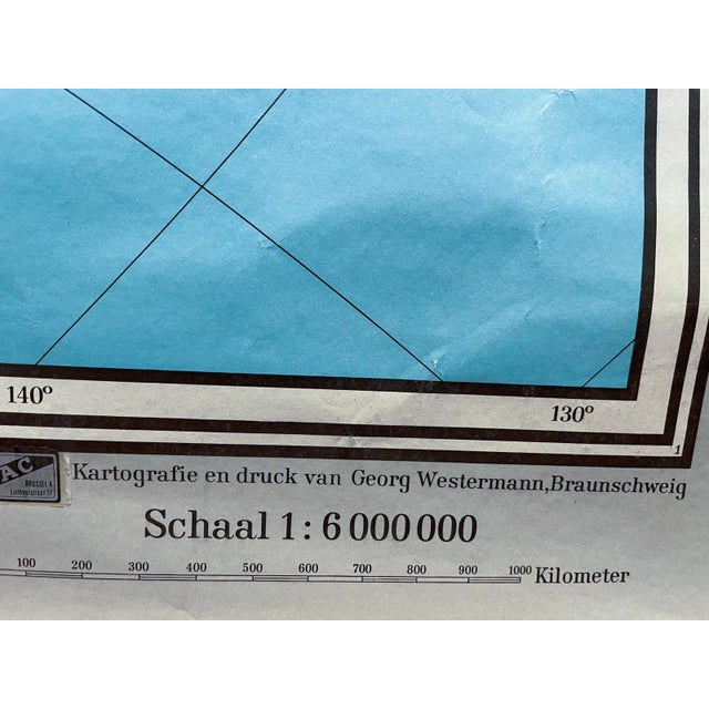 Mid-Century Dutch Topographical Wall Map of Australia and Oceania on Linen For Sale - Image 9 of 13