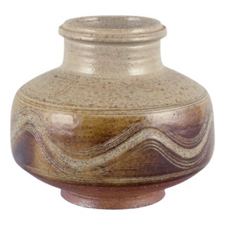 Modernist Ceramic Vase in Glaze in Brown and Sandy Tones by Nils Kähler for Kähler, 1960s For Sale
