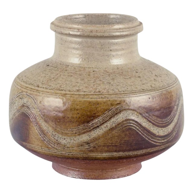 Modernist Ceramic Vase in Glaze in Brown and Sandy Tones by Nils Kähler for Kähler, 1960s For Sale