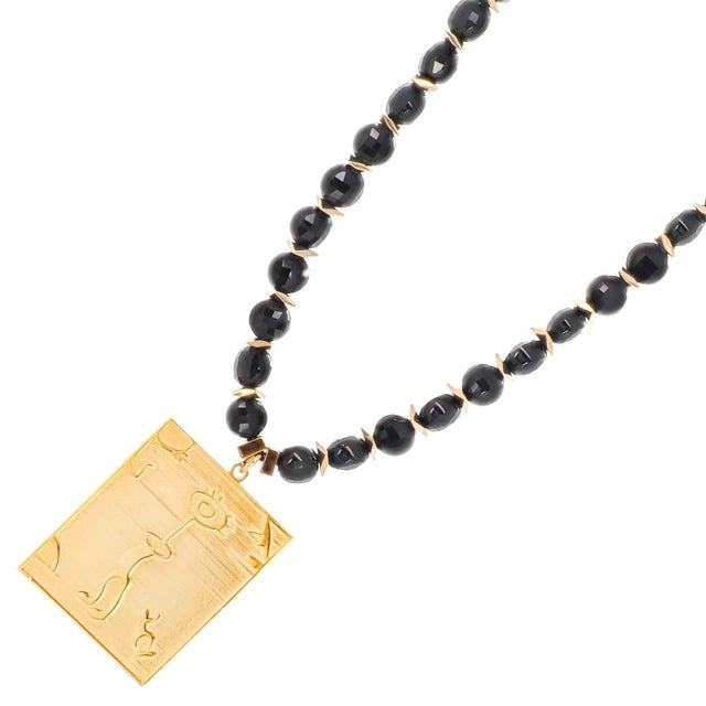 Silver Healer Spiral Sun Shamanic Pendant Black Agate Beaded Necklace For Sale - Image 8 of 10