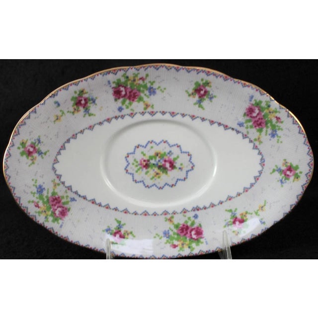1990s Vintage Royal Albert Petit Point Gravy Boat With Underplate For Sale - Image 5 of 7