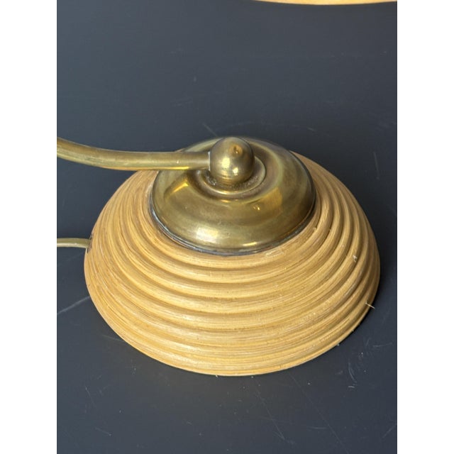 1970s Mid-Century Modern Pencil Reed Rattan Bamboo and Brass Table Lamp, Italy, 1970s For Sale - Image 5 of 10
